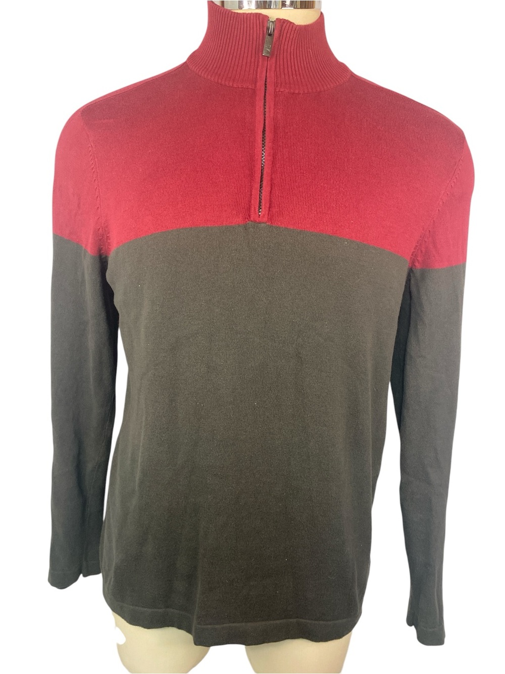 Calvin Klein Men's Two-Tone Qtr-Zip Sweater - Red and Gray Large